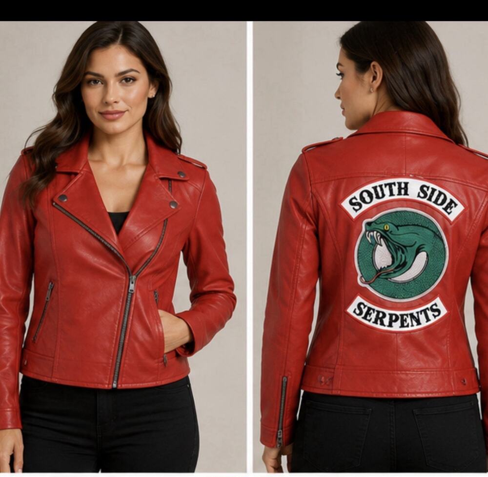 Riverdale South Side Serpents Faux Leather Moto Jacket Women’s Small Red
